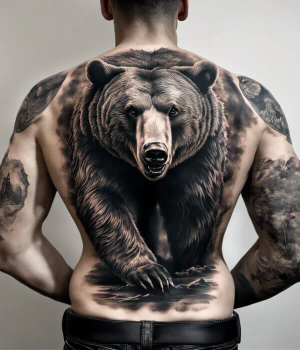Roaring Bear in Monochrome Ink