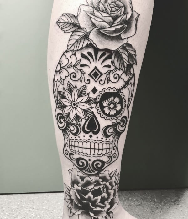 Skull And Roses Mexican Tattoo