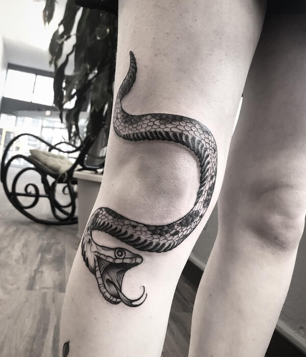 Snake Tattoo Around Knee and Leg
