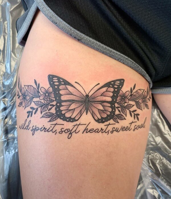 Spiritual Butterfly Thigh Tattoo