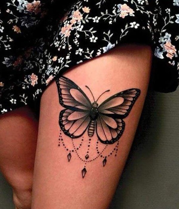 Symbolism Butterfly Thigh Tattoo