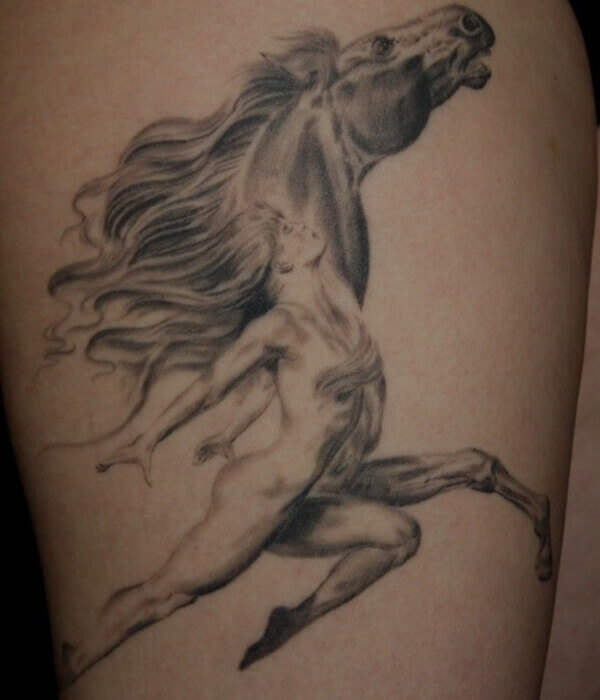 Western Woman on Galloping Horse Tattoo