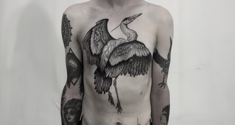 Black-and-Gray-Heron-Tattoo-Ideas