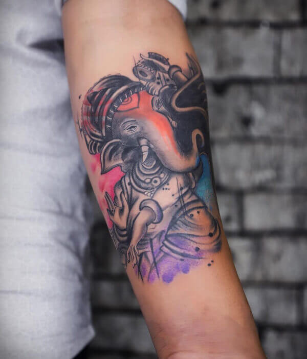 WaterColor Ganesh Tattoo - Trending Tattoo WaterColor-Ganesh-Tattoo