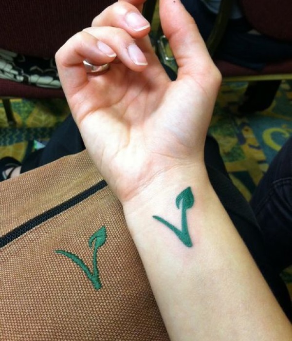Letter V with a Vegan Symbol - Trending Tattoo Letter-V-with-a-Vegan-Symbol