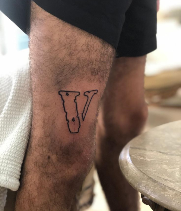 Letter V on the Calf - Trending Tattoo Letter-"V"-on-the-Calf