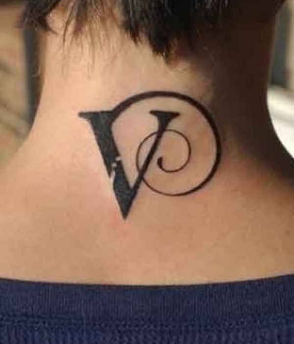 V Letter on Neckline - Trending Tattoo V-Letter-on-Neckline