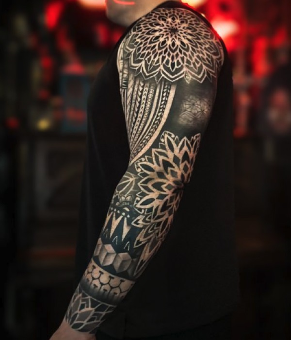 Full Arm Tribal Mandala with Flower - Trending Tattoo Full-Arm-Tribal-Mandala-with-Flower