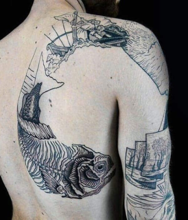 Medieval Woodcut Tattoo on Back - Trending Tattoo Medieval-Woodcut-Tattoo-on-Back