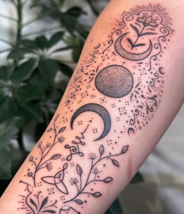 Phases of Moon Tattoo with Nature Elements - Trending Tattoo Phases-of-Moon-Tattoo-with-Nature-Elements