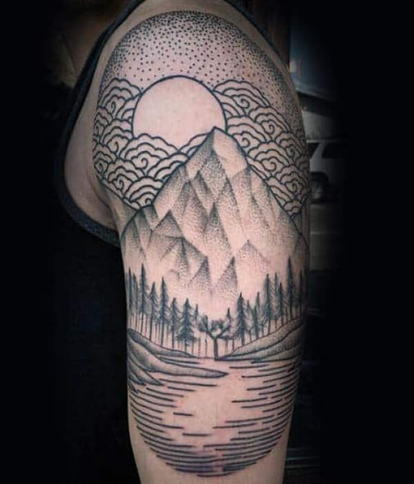 Scenery Woodcut Tattoo - Trending Tattoo Scenery-Woodcut-Tattoo