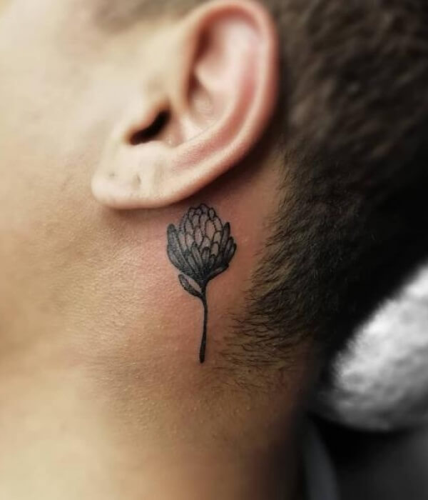 Small protea tattoo behind Ear - Trending Tattoo Small-protea-tattoo-behind-Ear