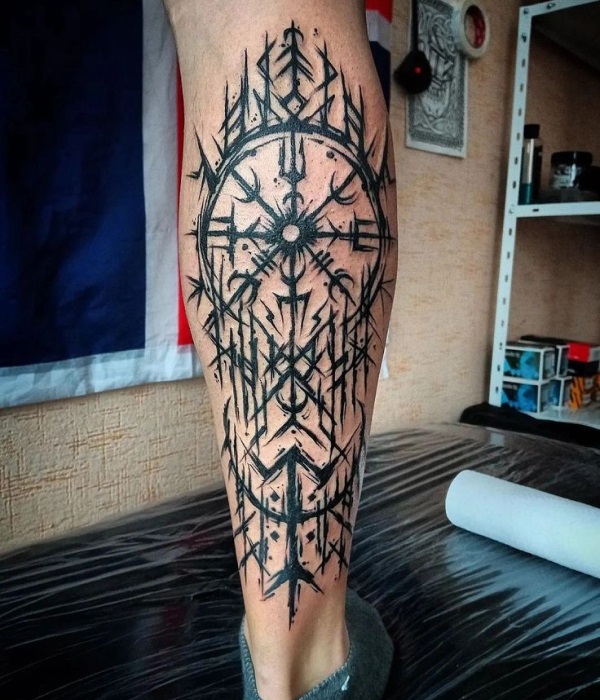 Vegvisir Calf Tattoo - Trending Tattoo Vegvisir-Calf-Tattoo