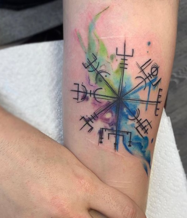 Vegvisir Water Color Tattoo - Trending Tattoo Vegvisir-Water-Color-Tattoo