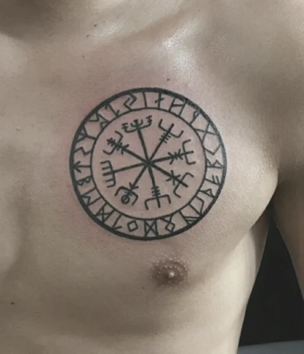 Viking Compass Vegvisir Chest Tattoo - Trending Tattoo Viking-Compass-Vegvisir-Chest-Tattoo