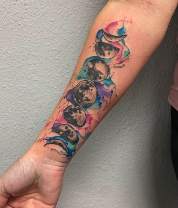 Watercolor Moon Phase Tattoo - Trending Tattoo Watercolor-Moon-Phase-Tattoo