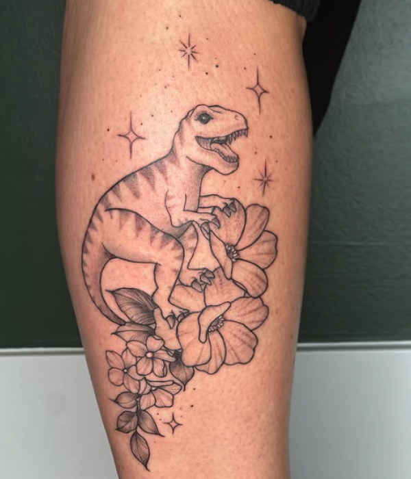 Dino Tattoos with a Floral Twist - Trending Tattoo Dino-Tattoos-with-a-Floral-Twist