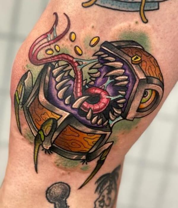 Classic Treasure Chest Mimic Tattoo - Trending Tattoo Classic Treasure Chest Mimic Tattoo