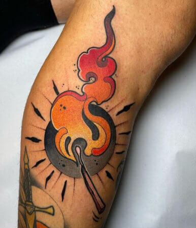 NeoTraditional Fire Aura Tattoo - Trending Tattoo Neo Traditional Fire Aura Tattoo