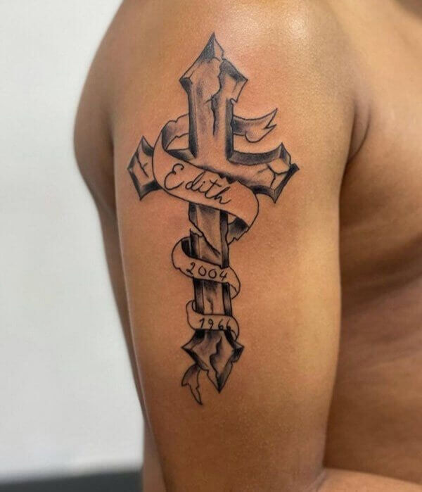 Cross Name Tattoo