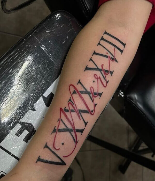 Roman Numeral Name Tattoo