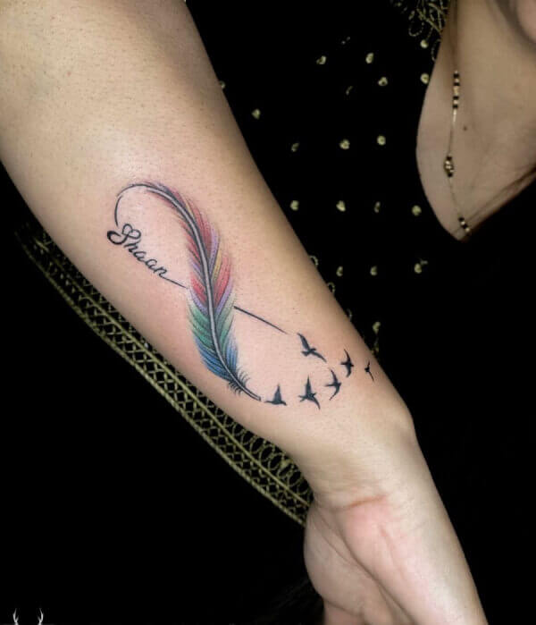Bird Feather Name Tattoo