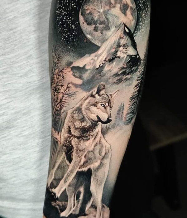 Alpha Wolf & Moon Tattoo