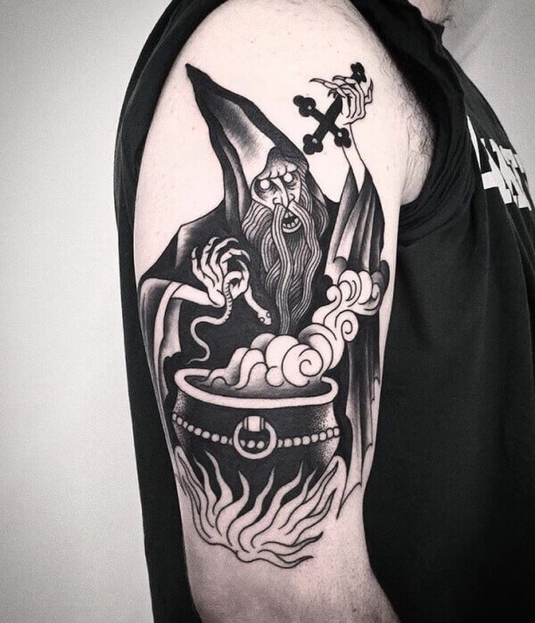 Black and White Steampunk Wizard Tattoo - Trending Tattoo Black and White Steampunk Wizard Tattoo