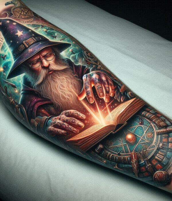 Wizard With a Spellbook Tattoo - Trending Tattoo Wizard With a Spellbook Tattoo