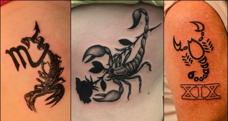 Tiny Scorpio zodiac tattoo designs featuring minimalist scorpion symbols and constellation-style ink on skin.