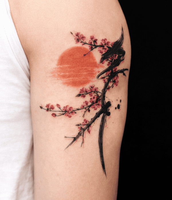 Cherry Blossom with Sunset Tattoo - Trending Tattoo Cherry Blossom with Sunset Tattoo