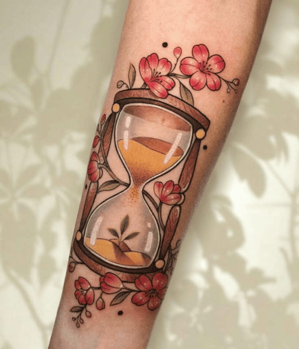 Hourglass with Flower Tattoo - Trending Tattoo Hourglass with Flower Tattoo